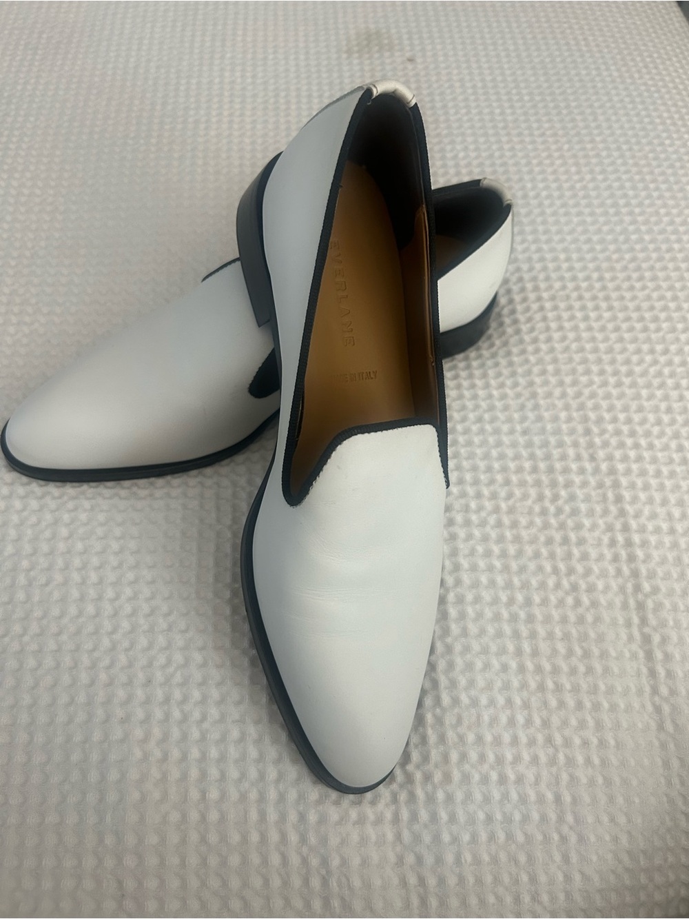 Madewell White Leather Slip-On Loafers with Black Trim